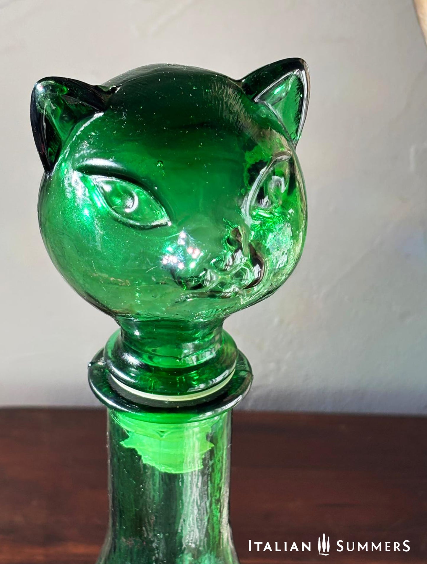 Vintage 1960-70s Empoli emerald glass Cat Genie Bottle/decanter, Italian designer decanter
