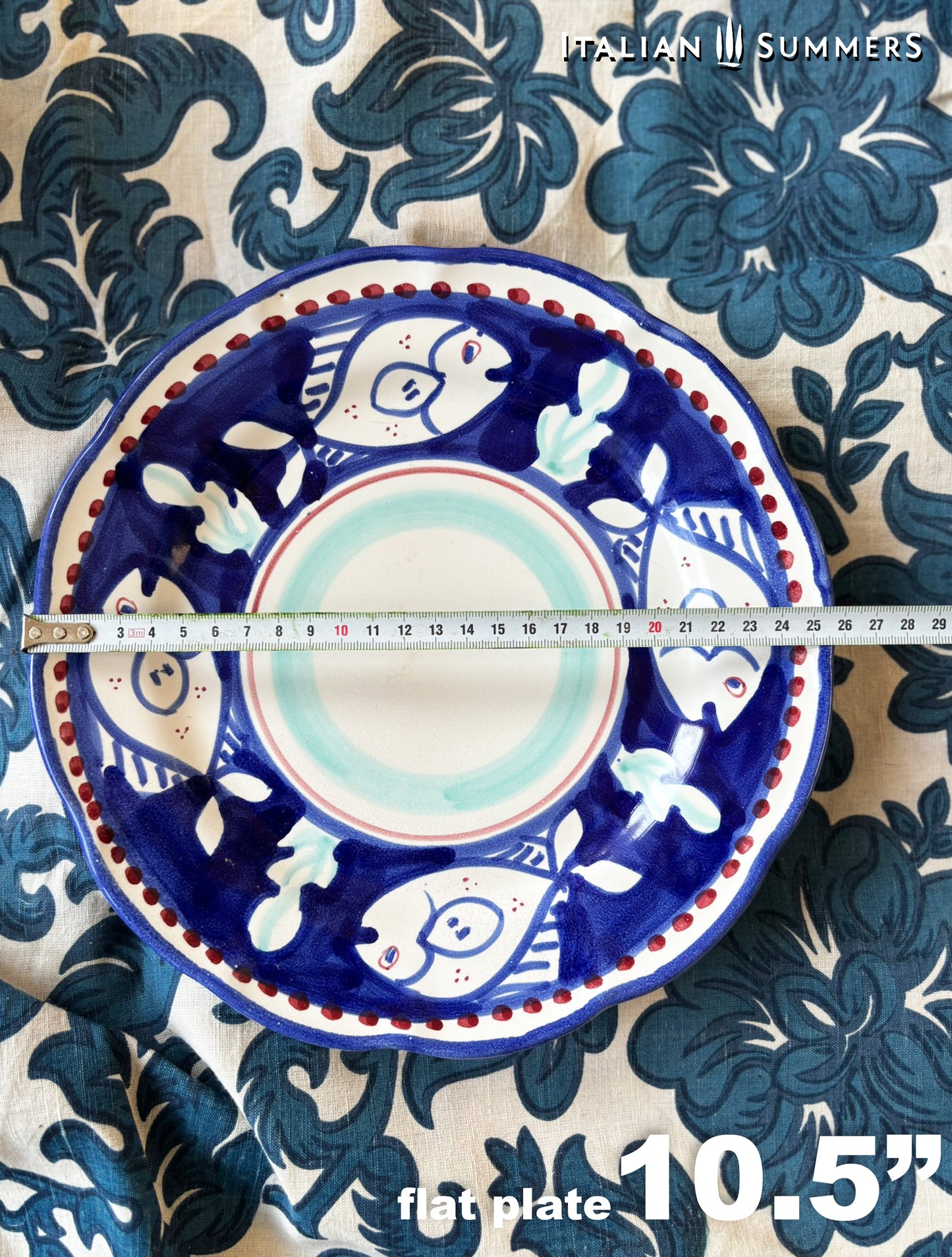 Vietri hand-painted Amalfi Coast large flat dinner plates, set of 8 | Italian Maiolica plates