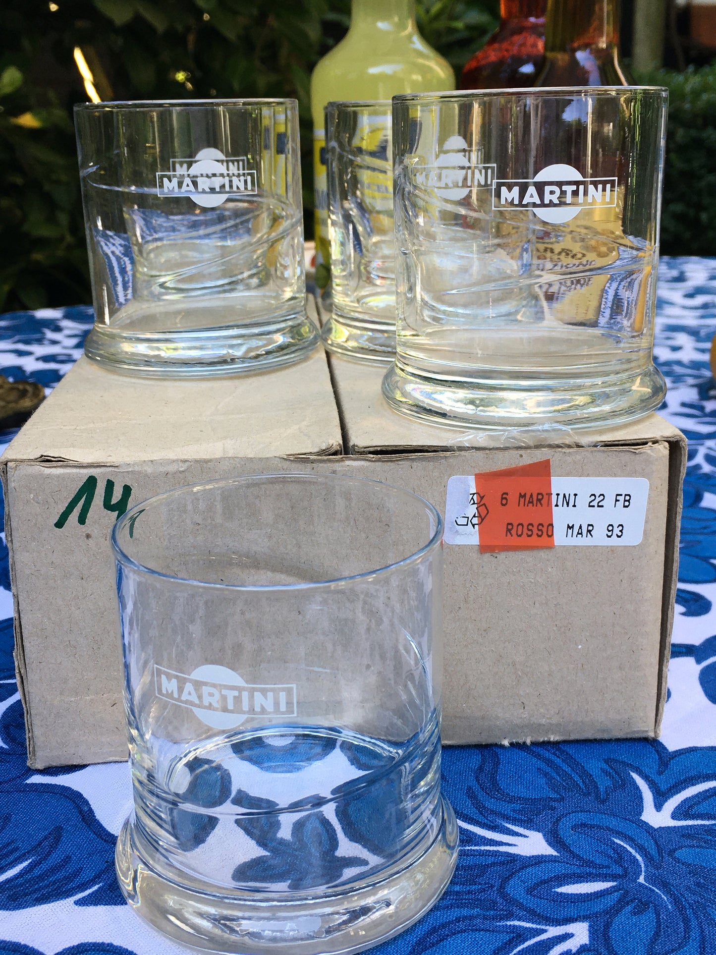 Vintage Martini Rosso Glasses | Swirl Textured Italian Barware, Set of 6, original 1993 box