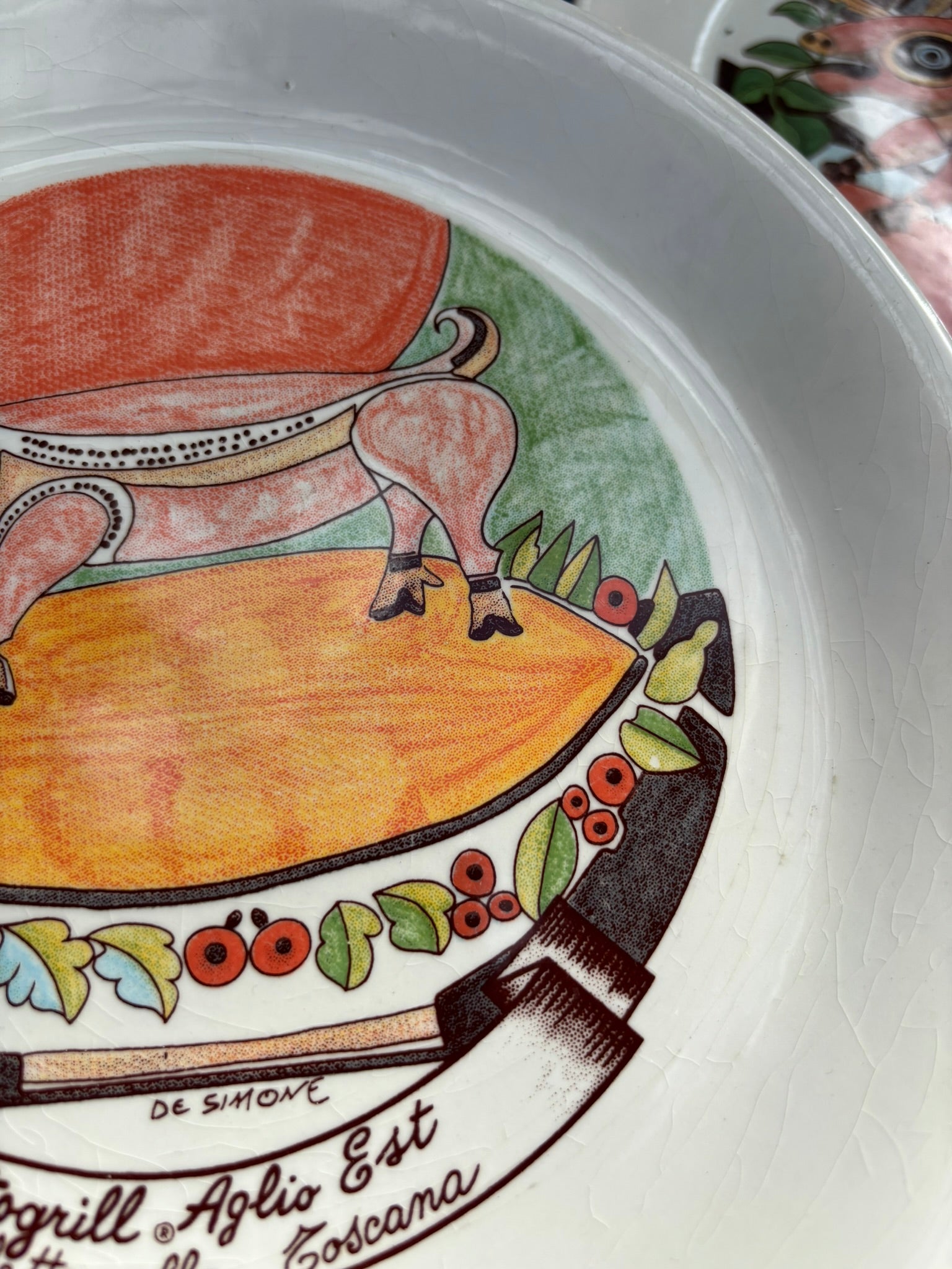 Vintage Autogrill plate by De Simone - Aglio Est Maialetto alla Toscana, 1960s Italian highway memorabilia
