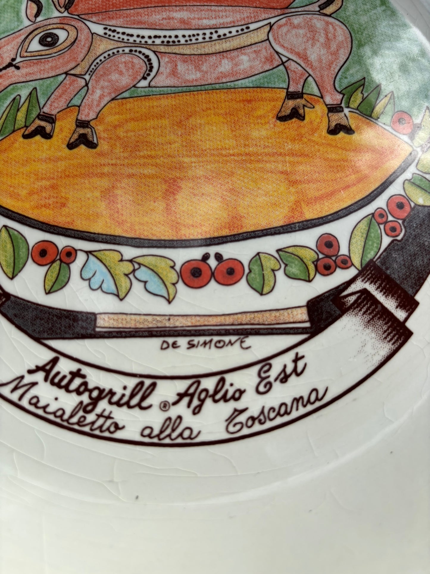 Vintage Autogrill plate by De Simone - Aglio Est Maialetto alla Toscana, 1960s Italian highway memorabilia