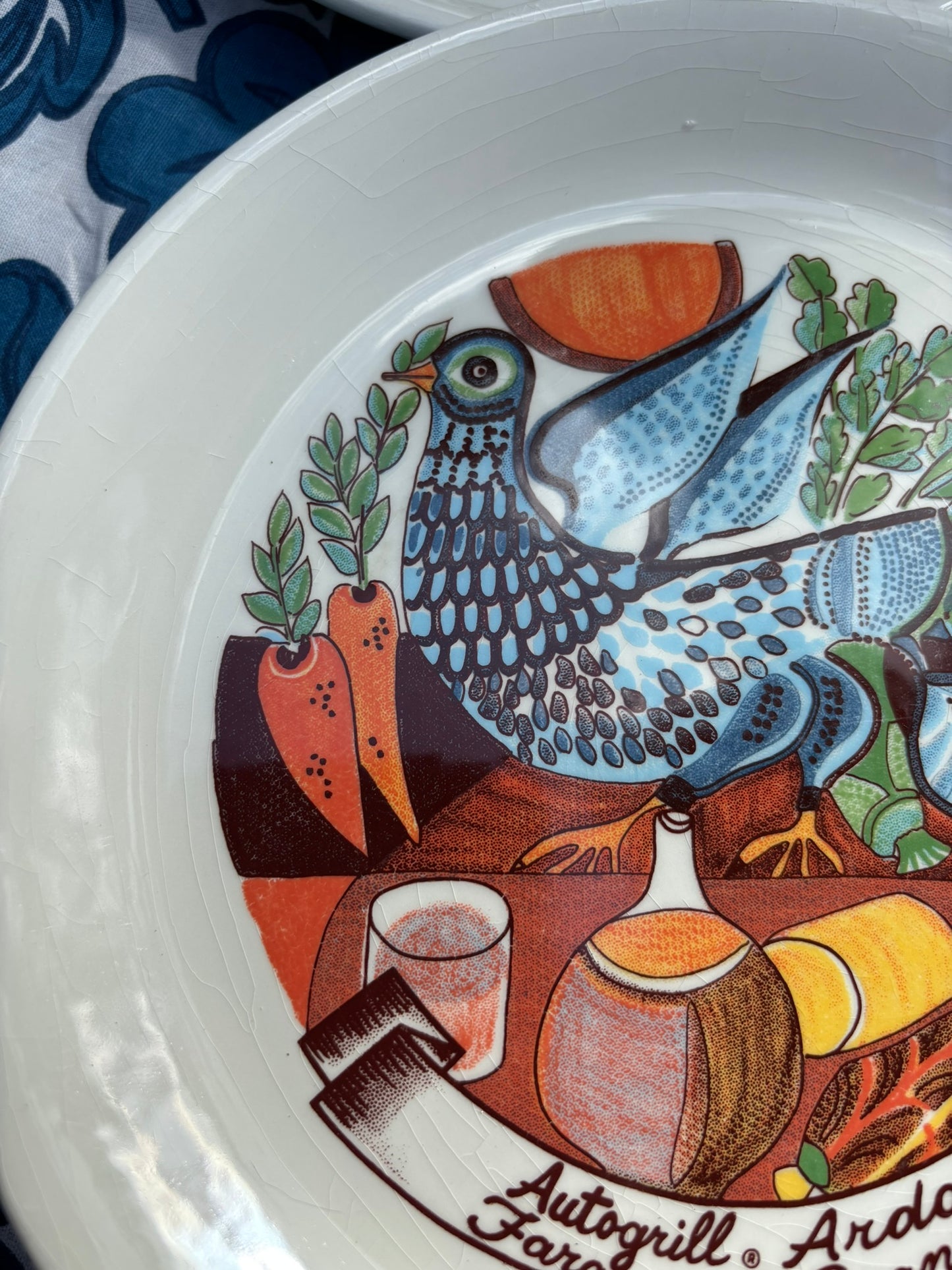 Vintage Autogrill plate by De Simone - Arda Faraona al Brandy, 1970s Italian highway memorabilia