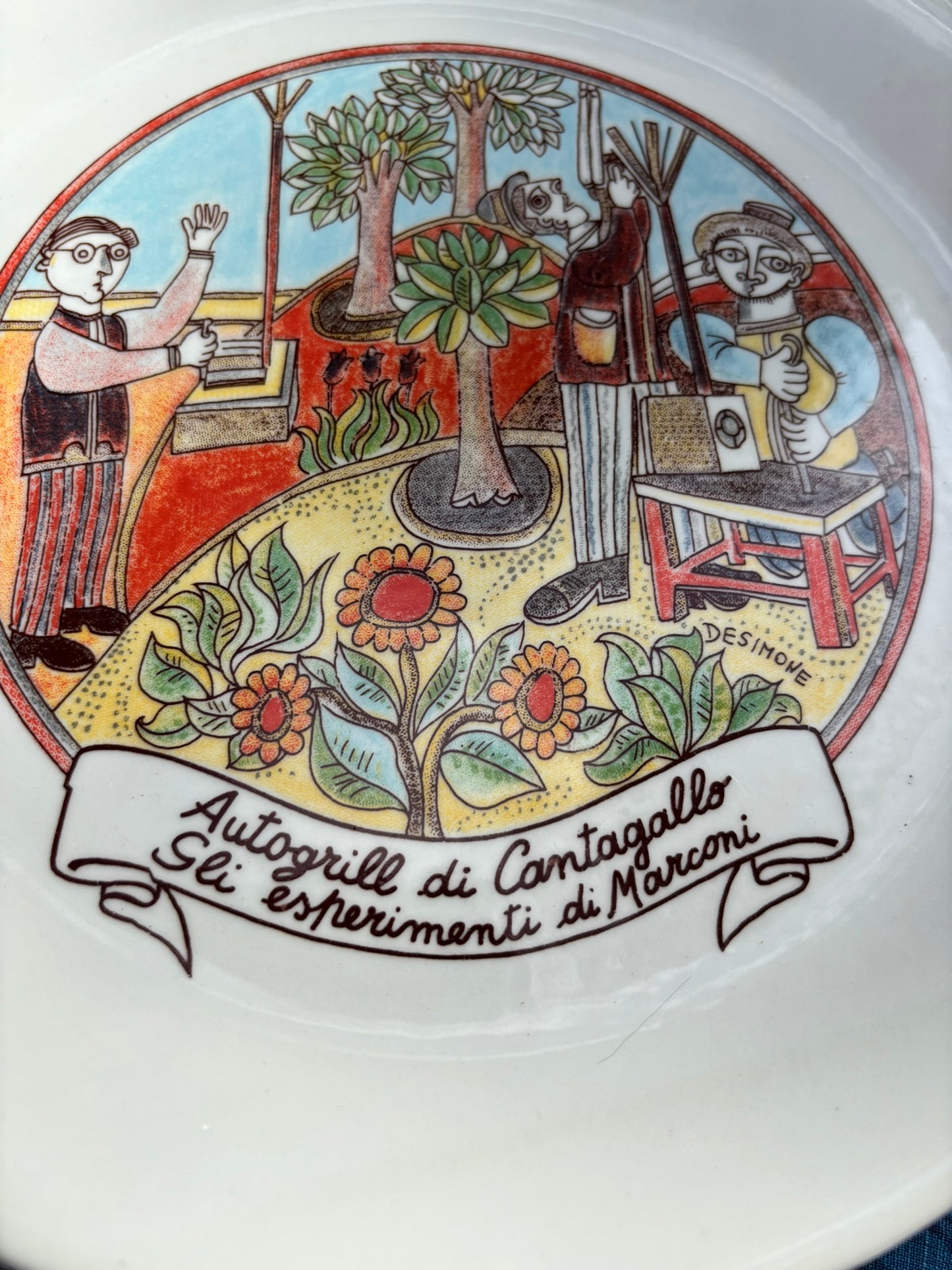 Vintage Autogrill plate by De Simone - Cantagallo Gli Esperimenti di Marconi, 1970s Italian highway memorabilia