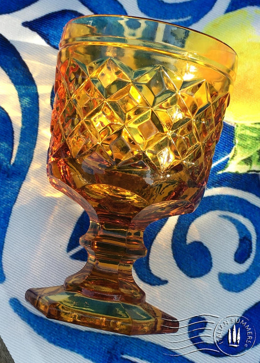 Vintage Italian Amber glass gine goblets with embossed diamond pattern by Bormioli  