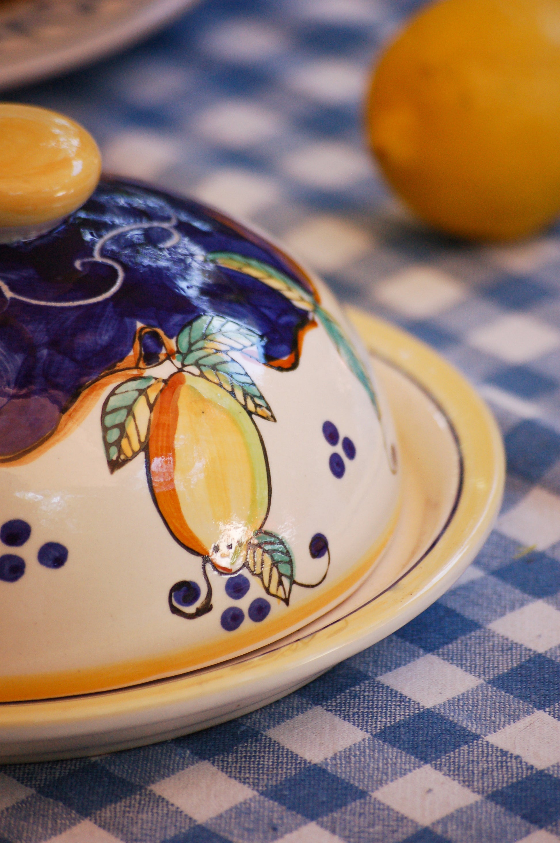 Vintage ceramic butter dish - cheese dish from Vietri, Amalfi Coast kitchen ware lemon detail