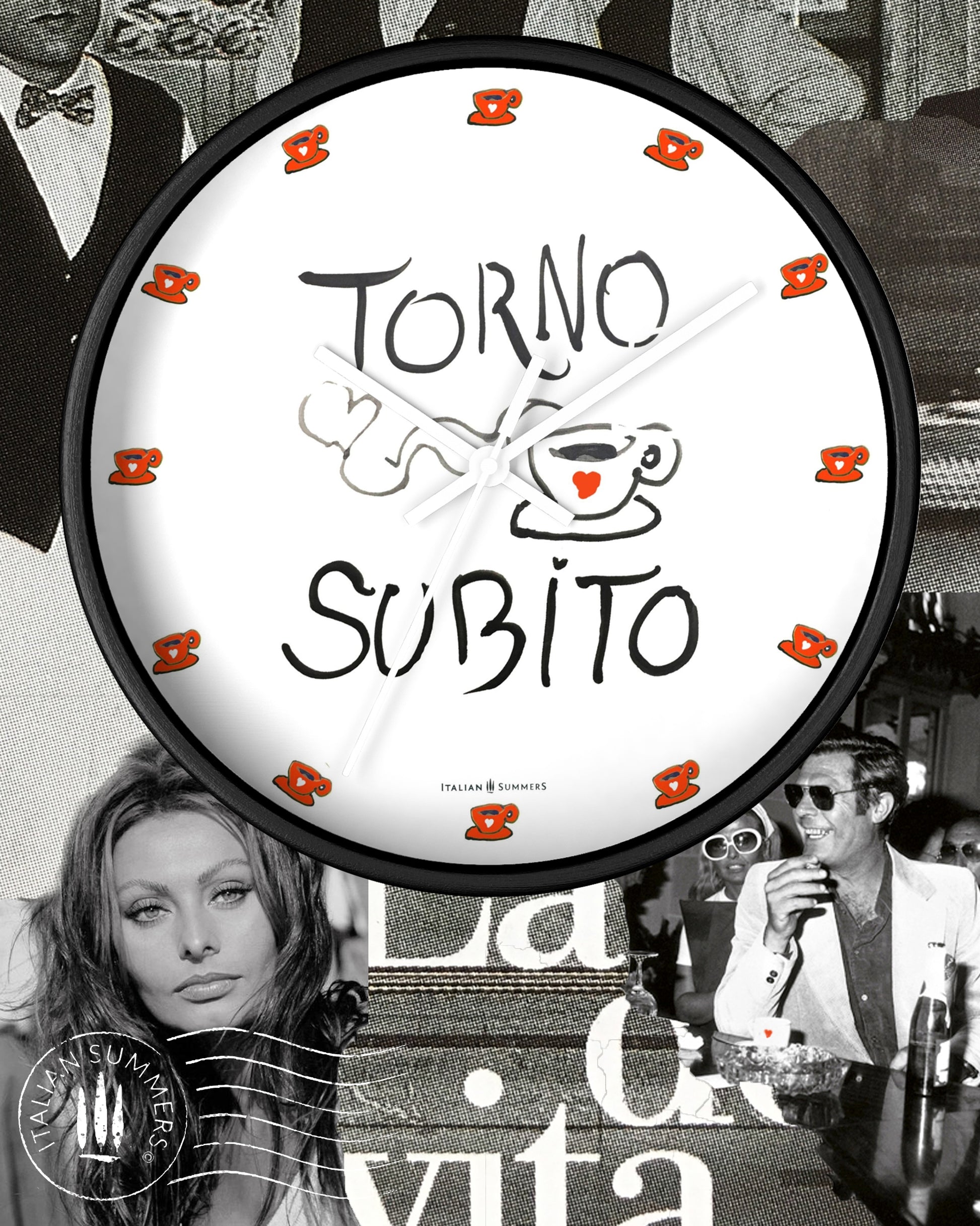  Italy inspired Wall Clock Torno Subito Inspired by the Italian notes left behind by shops on their espresso breaks. Designed and sold by Italian  Summers