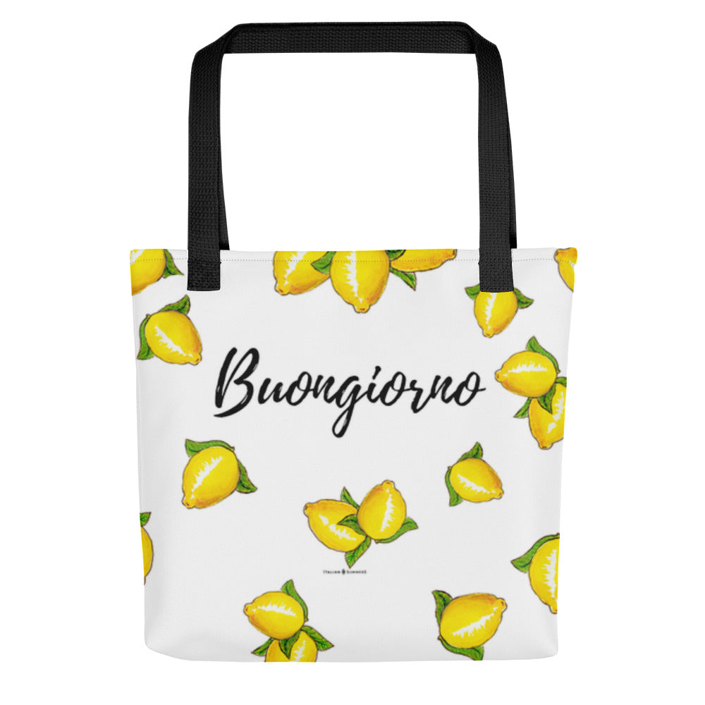Tote Bag BUONGIORNO LIMONI  |  Italy tote, beach tote, Italian food lovers, Cucina Italiana, Italian food theme, Amore, Ciao, Italy traveler