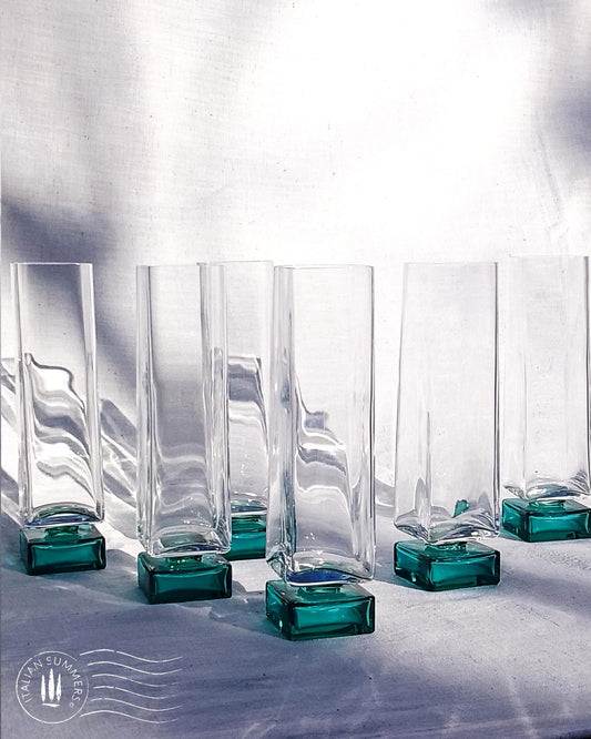 Vintage Bormioli Monet flutes Set of Five | Green Foot Glasses | 70s Italian Barware | Mid Century Modern Home Decor | Whiskey or wine Glasses (Copy)