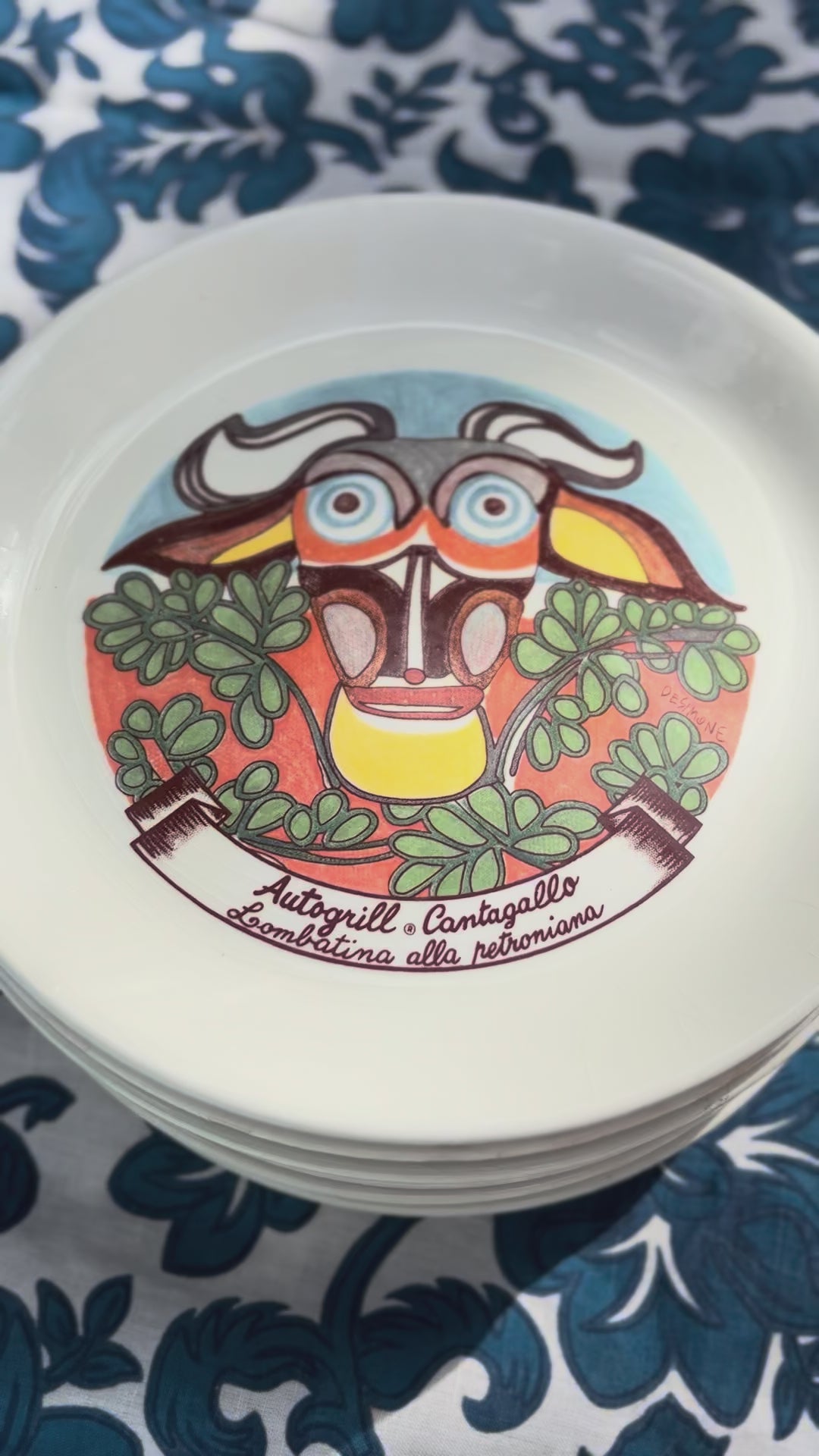 Vintage Autogrill Plate De Simone - Serravalle Pistoiese Cinghiale