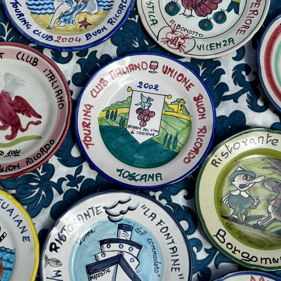 Italian vintage restaurant plates, handpainted with Italian themes