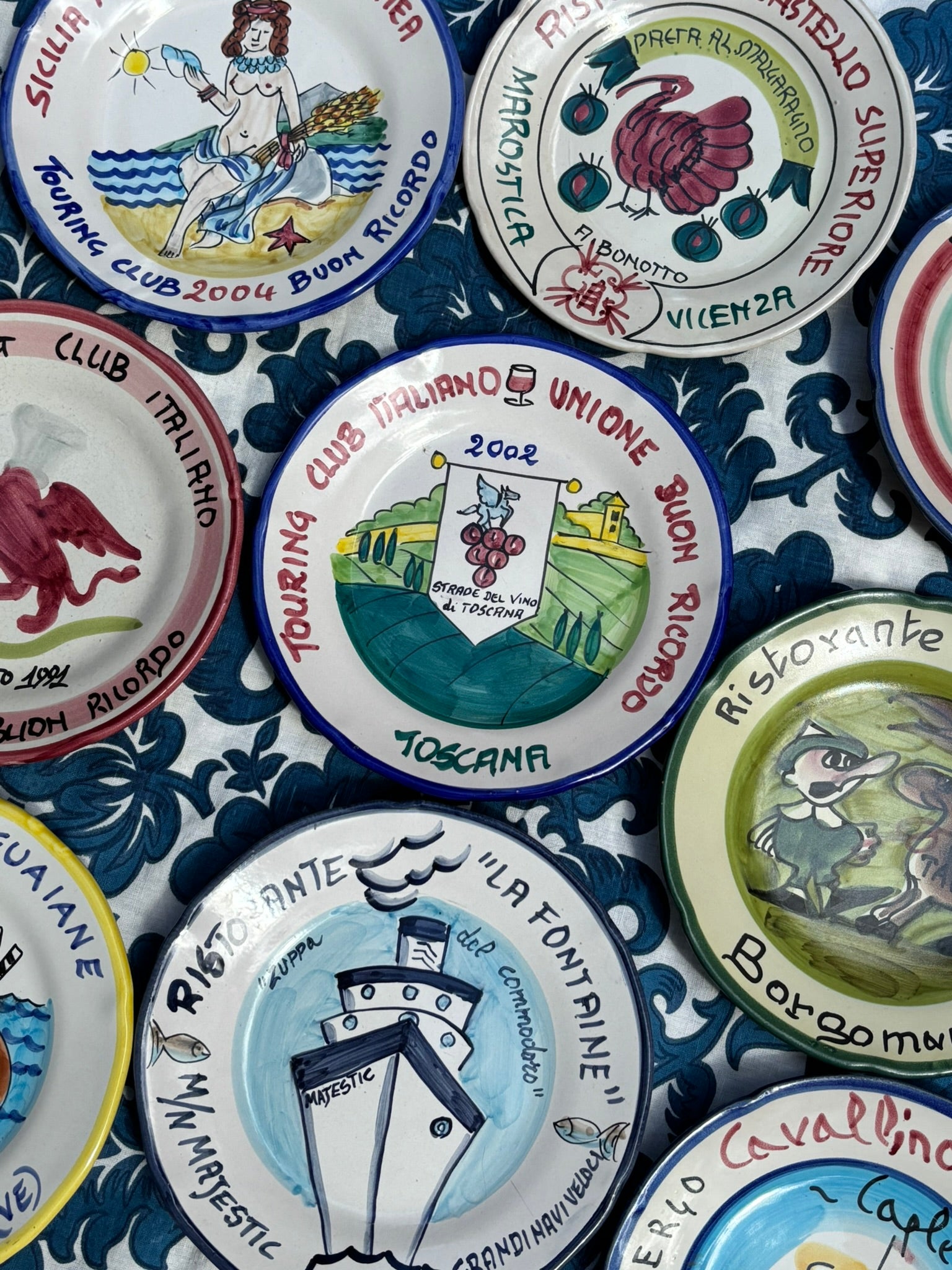 Italian vintage restaurant plates, handpainted with Italian themes