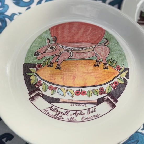 Vintage Autogrill plate by De Simone - Magra Costata di Manzo con Salse, 1960s Italian highway memorabilia