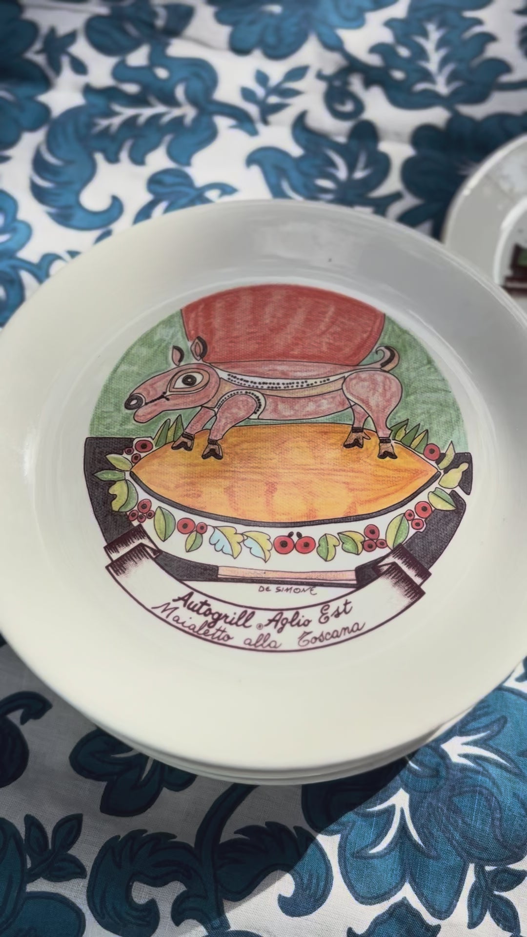 Vintage Autogrill plate by De Simone - Magra Costata di Manzo con Salse, 1960s Italian highway memorabilia