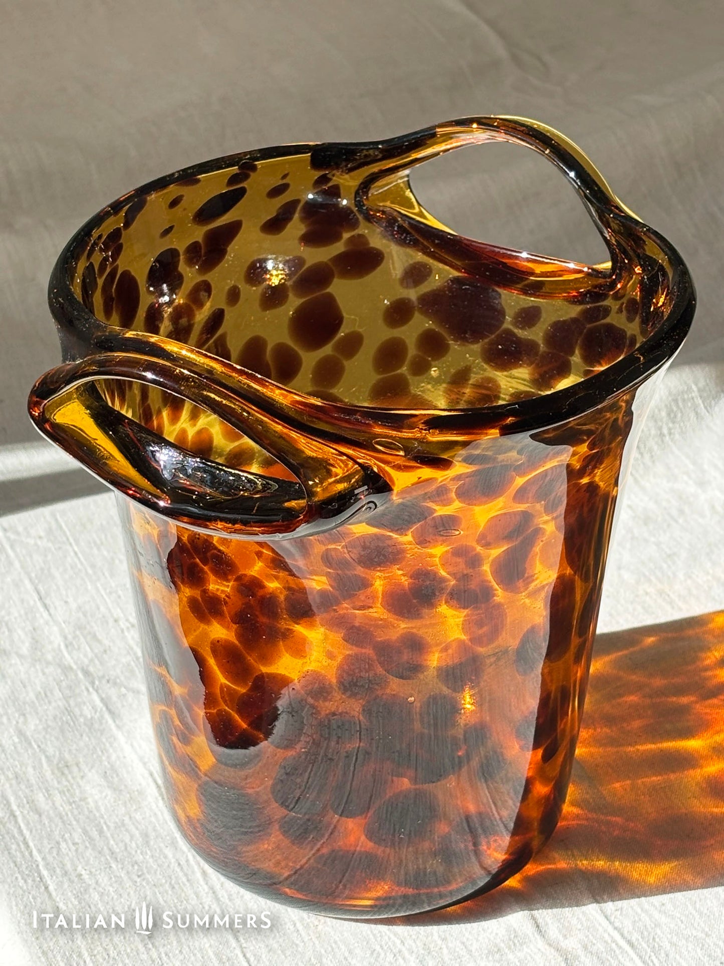 Vintage Empoli tortoise glass champagne chiller 1960s Italy, Christian Dior Home Collection manufacturer